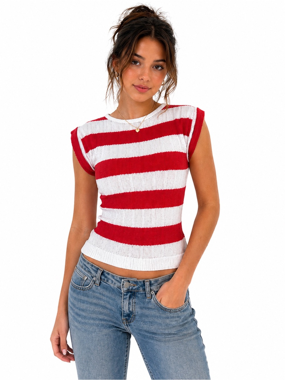 America America Vintage Red White Striped Knit Sweater Top Est Small
